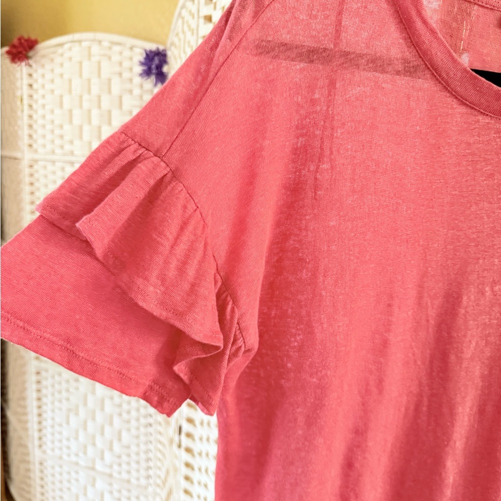 New 1. State Women's Coral Ruffle Short Sleeve Top 100% Linen Size S - Picture 3 of 6
